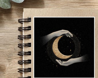 Pegatina de manos de luna creciente: vinilo lunar místico / Estética celestial / Arte cósmico femenino / Decoración para portátiles, diarios y cuadernos