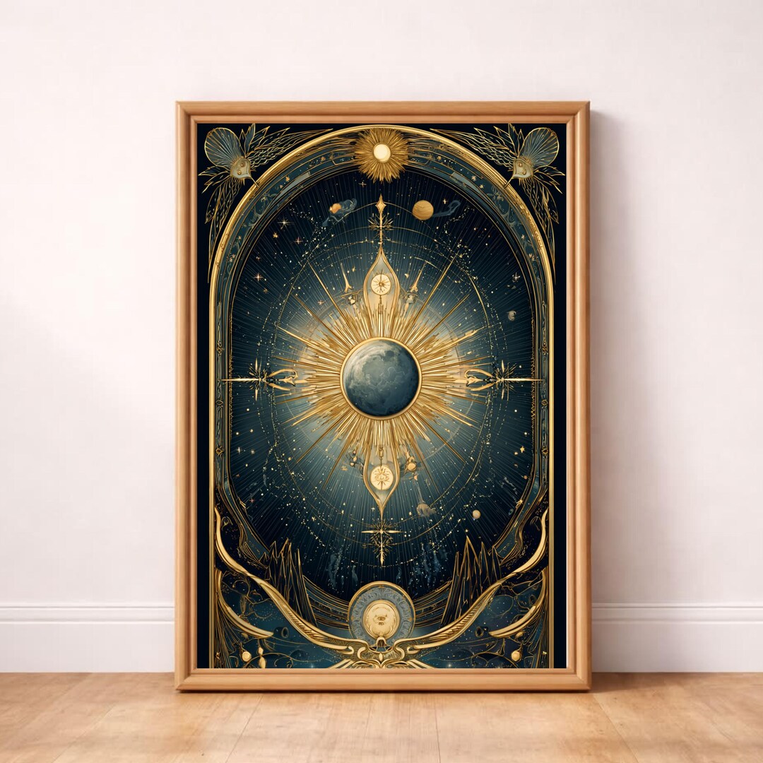 mystical-sun-moon-celestial-art-print-blue-gold-cosmic-spiritual-decor