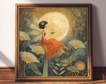 Moon Fairy Art Print – Enchanted Cottagecore Illustration