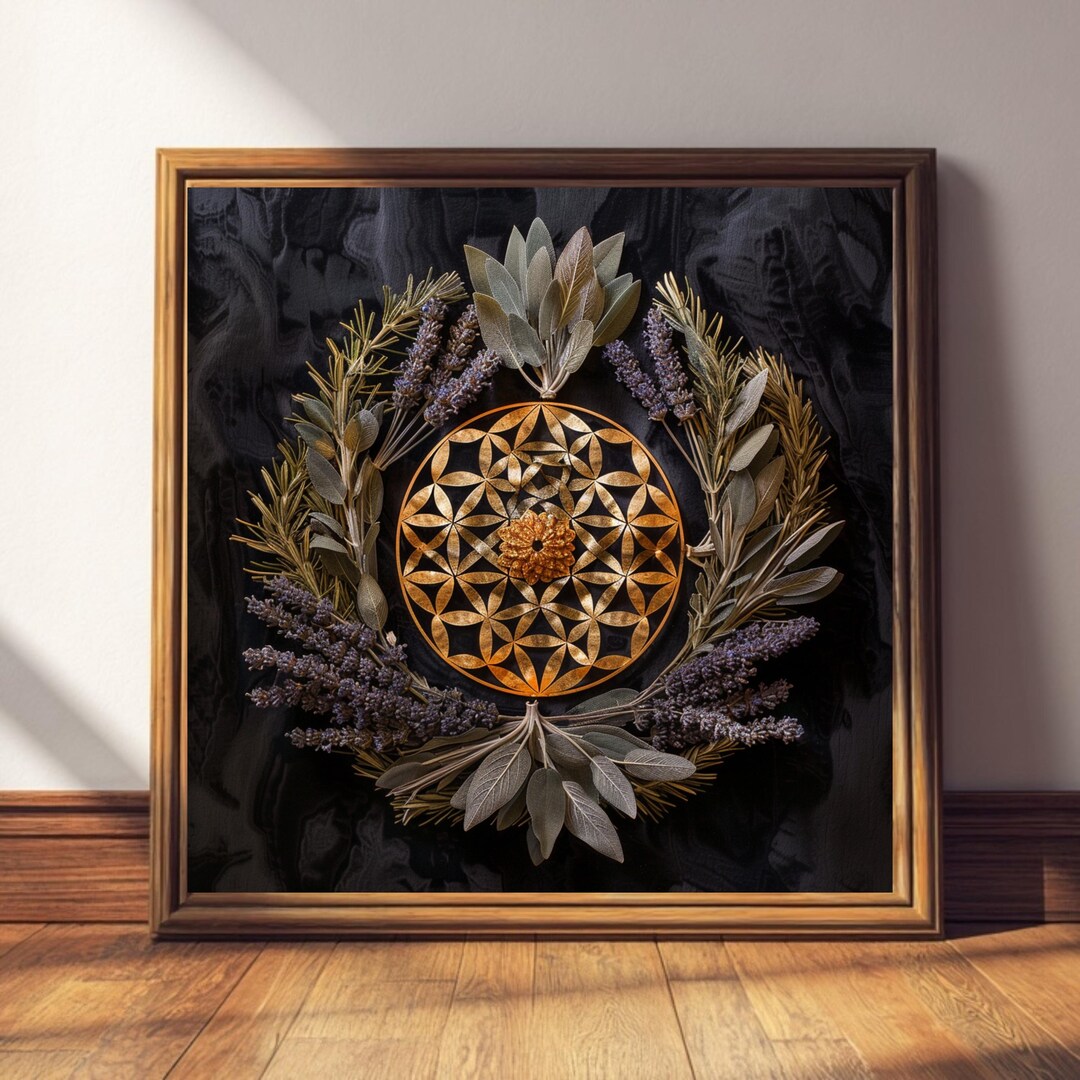 Flower of Life Botanical Wall Art Print, Sacred Geometry Nature Decor ...