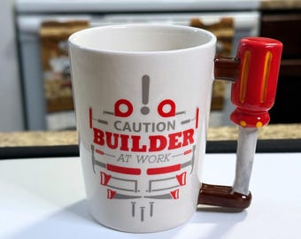 Builder at Work Mug, Screwdriver Handle Coffee Cup, Construction Gift
