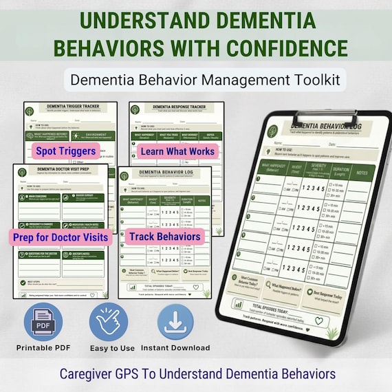 Dementia Behavior Log Printable Bundle, Trigger Tracker, Response Tracker, Senior Doctor Visit Planner, Alzheimer Caregiver Toolkit PDF