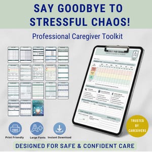 Caregiver Printable Bundle, Daily Weekly Medication Tracker, Pill Tracker, Blood Pressure Log, Pain Log, Senior Elder Doctor Visit Toolkit