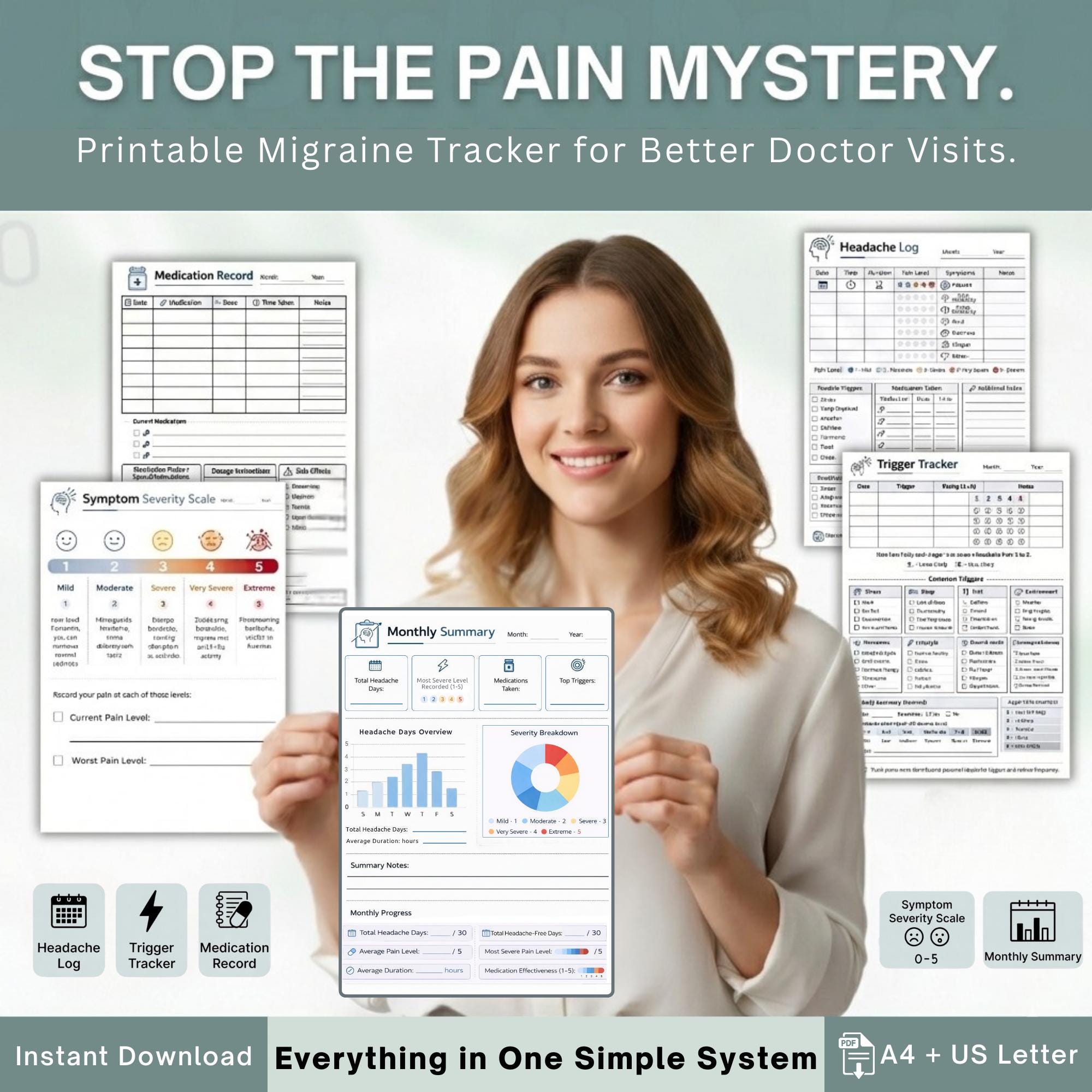 Migraine Tracker Printable | Headache Log & Trigger Tracker | Pain ...