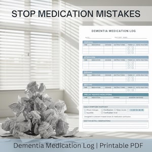 Dementia Medication Log | Alzheimer Caregiver Tracker, Senior Symptom Notes (Printable PDF), Elder Doctor Record