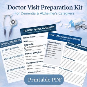 Dementia Caregiver Doctor Visit Planner – Alzheimer's Medical Organizer (PDF Printable A4/US Letter Size)
