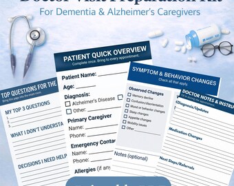 Dementia Caregiver Doctor Visit Planner – Alzheimer's Medical Organizer (PDF Printable A4/US Letter Size)