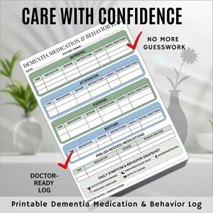 Dementia Medication Behavior Log | Caregiver Daily Journal (PDF)