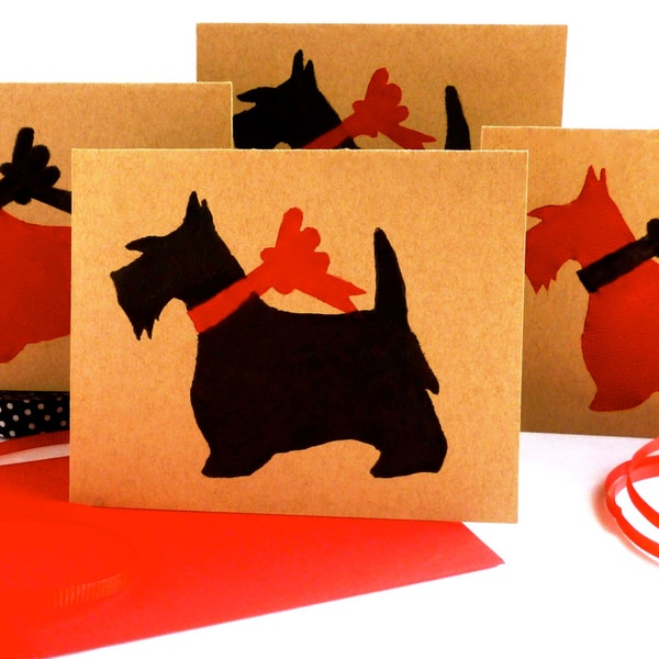 Scottie Card Sets - Scottish Terrier ECOfriendly Bulk Thank You Cards - Valentines Day Holiday - Red Scotty Christmas Gifts for Dog Lovers