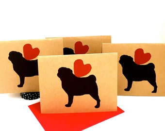 Pug Card Sets - Holiday Valentines Day Gifts for Dog Lovers - Pet Sympathy - Birthday Thank You Cards Bulk - Christmas Pack - Red Stationery