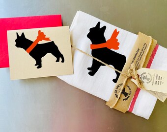 French Bulldog Tea Towels Dish Cloths - Decor Gifts for Dog Lovers - Valentines Day Christmas Napkins Birthday Ideas - Black Pet Owners card