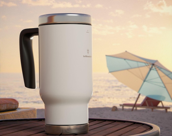 Blank White Stainless Steel Travel Mug with Handle 14oz | Sublimation Ready