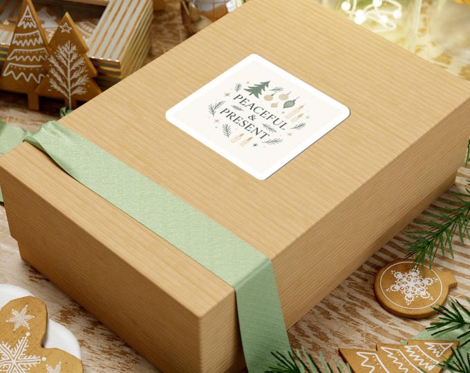 Peaceful & Present Christmas wreath Kiss-Cut Stickers | holiday ornaments sticker