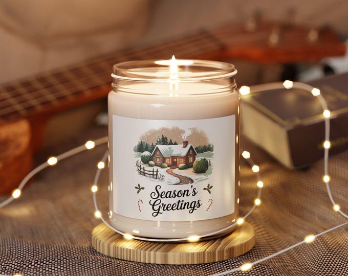 Vintage Christmas Postcard Candle | Scented Soy Candle, 9oz