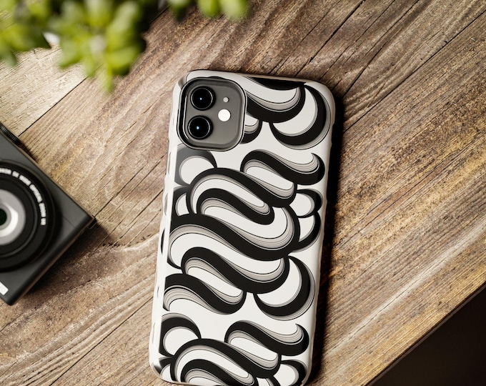 Abstract Swirl Phone Case | Retro Black and White Waves