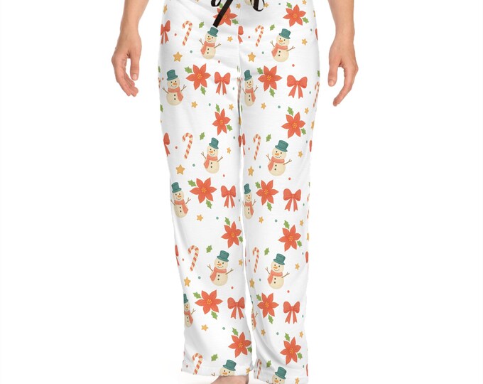 Snowman Poinsettia Candy Cane Pajama Pants | Christmas Holiday Lounge