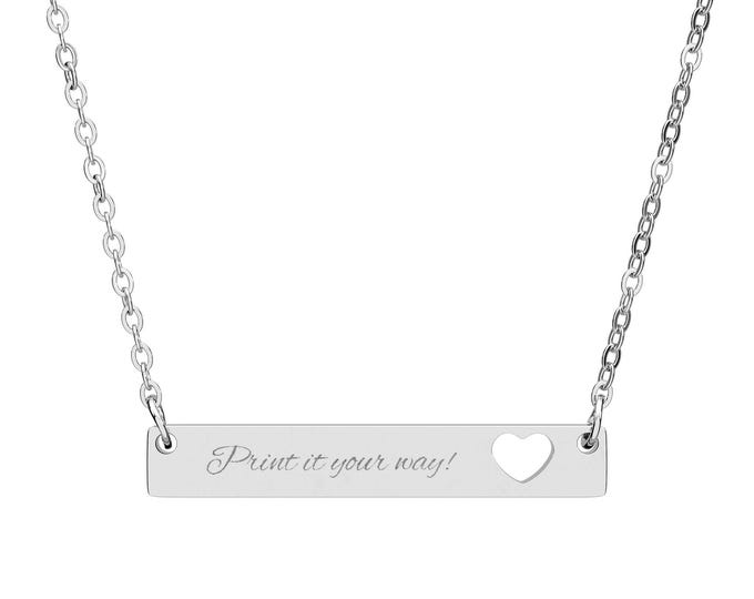 Cutout Heart Bar Necklace, Engraved Bar Necklace | Heart Cutout Pendant