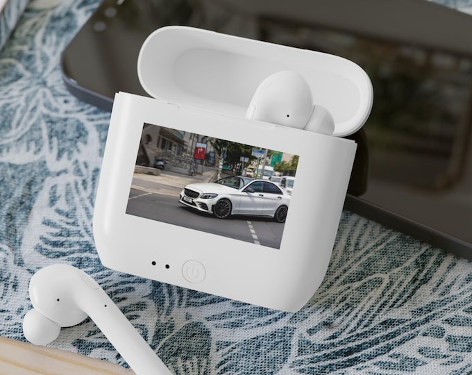 White Mercedes Car Photo Earbuds Case | Wireless Earbud Charging Case Sticker