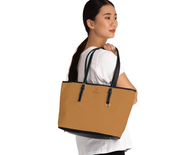 Minimal Solid Tan PU Leather Shoulder Bag | Tote, Everyday Carry