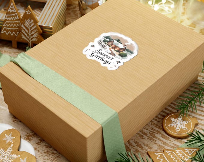 Season's Greetings Vintage Christmas Sticker | Retro Holiday Card Design