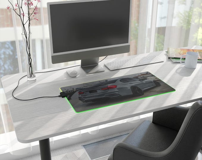 Gray Sports Sedan LED Gaming Mouse Pad | Car Rear View RGB Desk Mat