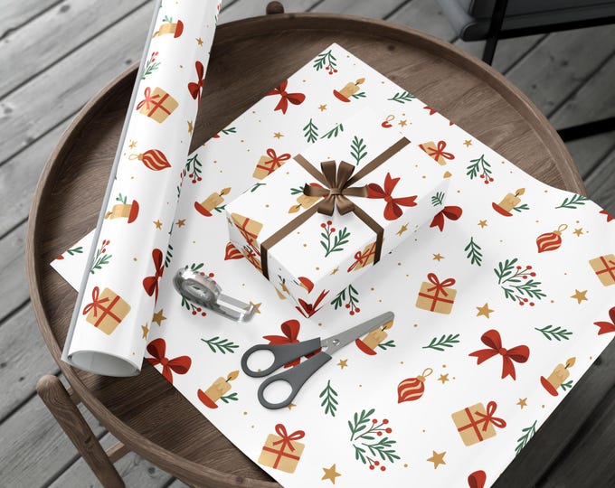 Holiday Candles & Presents Gift Wrap Paper | Christmas Wrapping Roll