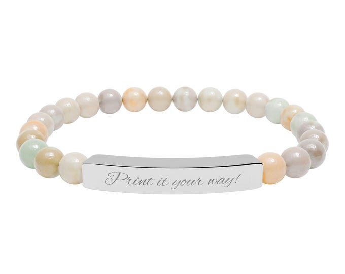 Engraved Natural Stone Bar Bracelet | Stretch Beaded Bracelet