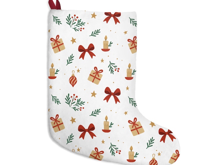 Holiday Christmas Stocking | Bow & Candle Pattern