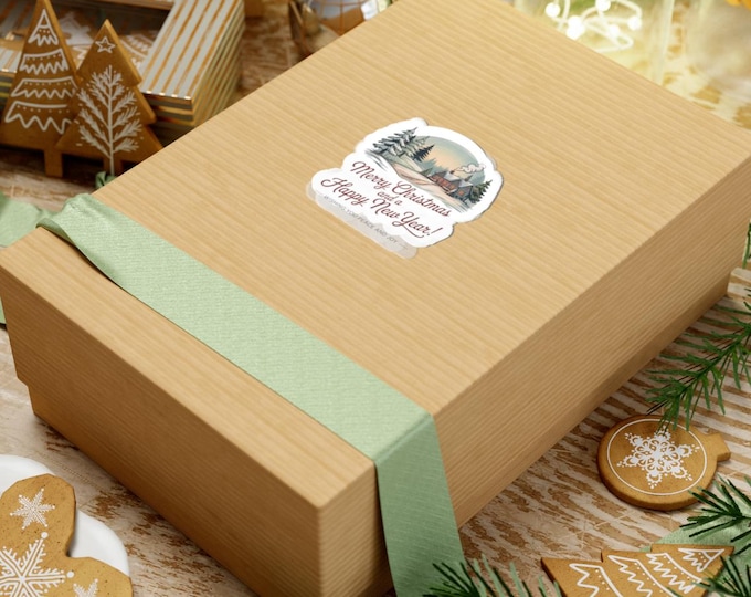 Merry Christmas and a Happy New Year Sticker | vintage Christmas postcard, retro holiday