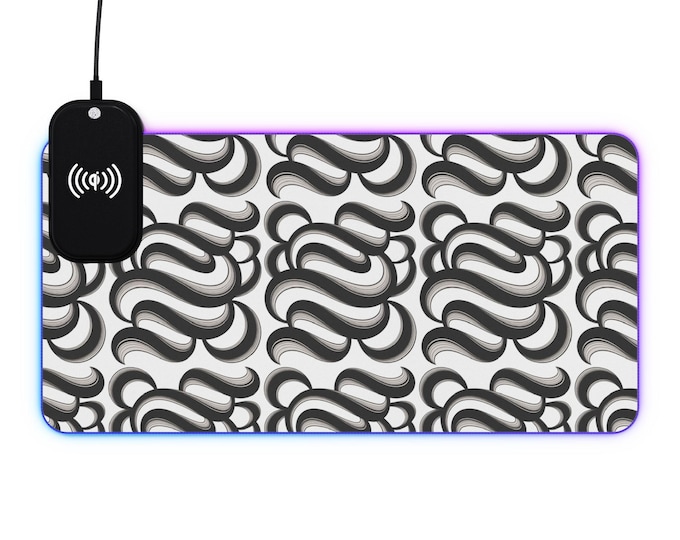 Abstract Black White Wave Pattern LED Gaming Mouse Pad