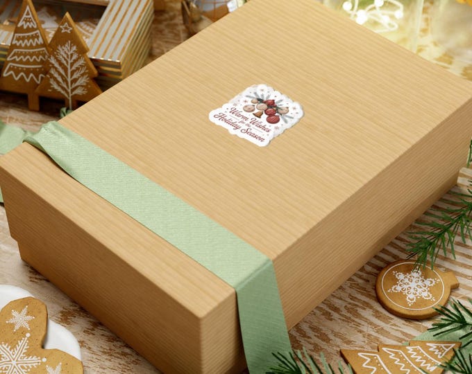 Warm Wishes for the Holiday Season Kiss-Cut Sticker | vintage Christmas postcard, retro holiday card design