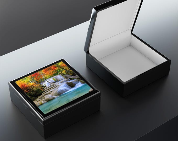 Autumn Waterfall Jewelry Box | Fall Landscape Trinket Box