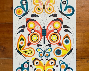 A3 Botanical Butterfly Risograph Art Print