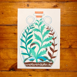 Geschlossene Carboy Terrarium A3 Risograph Kunstdruck