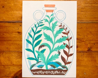 Closed Carboy Terrarium A3 Risograph Art Print