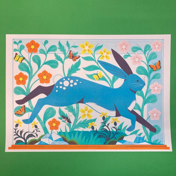 Taxidermy Hare A3 Risograph Print