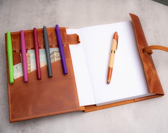 Handmade Leather Journal Cover, A5 Notebook Holder, Rustic Wrap Closure