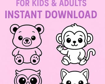 Kawaii Animal Coloring Pages – 15 Printable Kids Coloring Sheets | Instant Download PDF