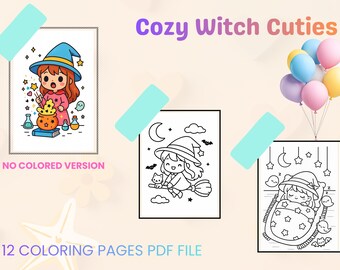Kawaii Witch Coloring Pages | Halloween Witch Printable | Kids Activity Book PDF (A4 & Letter)