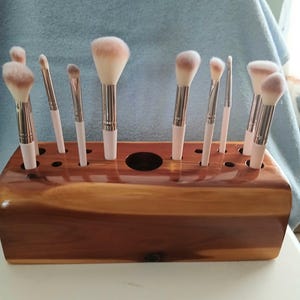 Native Cedar Wood Makeup Brush Caddy, Rustic Boho Organizer, High Luster Finish