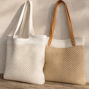 Handmade Crochet Tote Bag with Leather Handles – Minimalist & Elegant Design