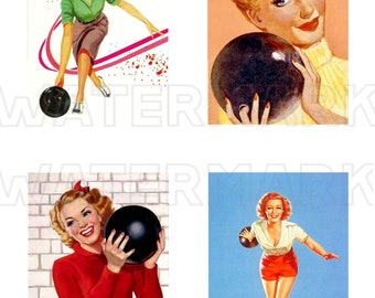 BOWLING RETRO VINTAGE 1940s 1950s bowling digital graphics download