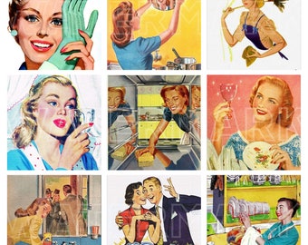 HOUSEWIFE RETRO VINTAGE 1940s 1950s women fashion kitchen housework chores cleaning digital graphics download
