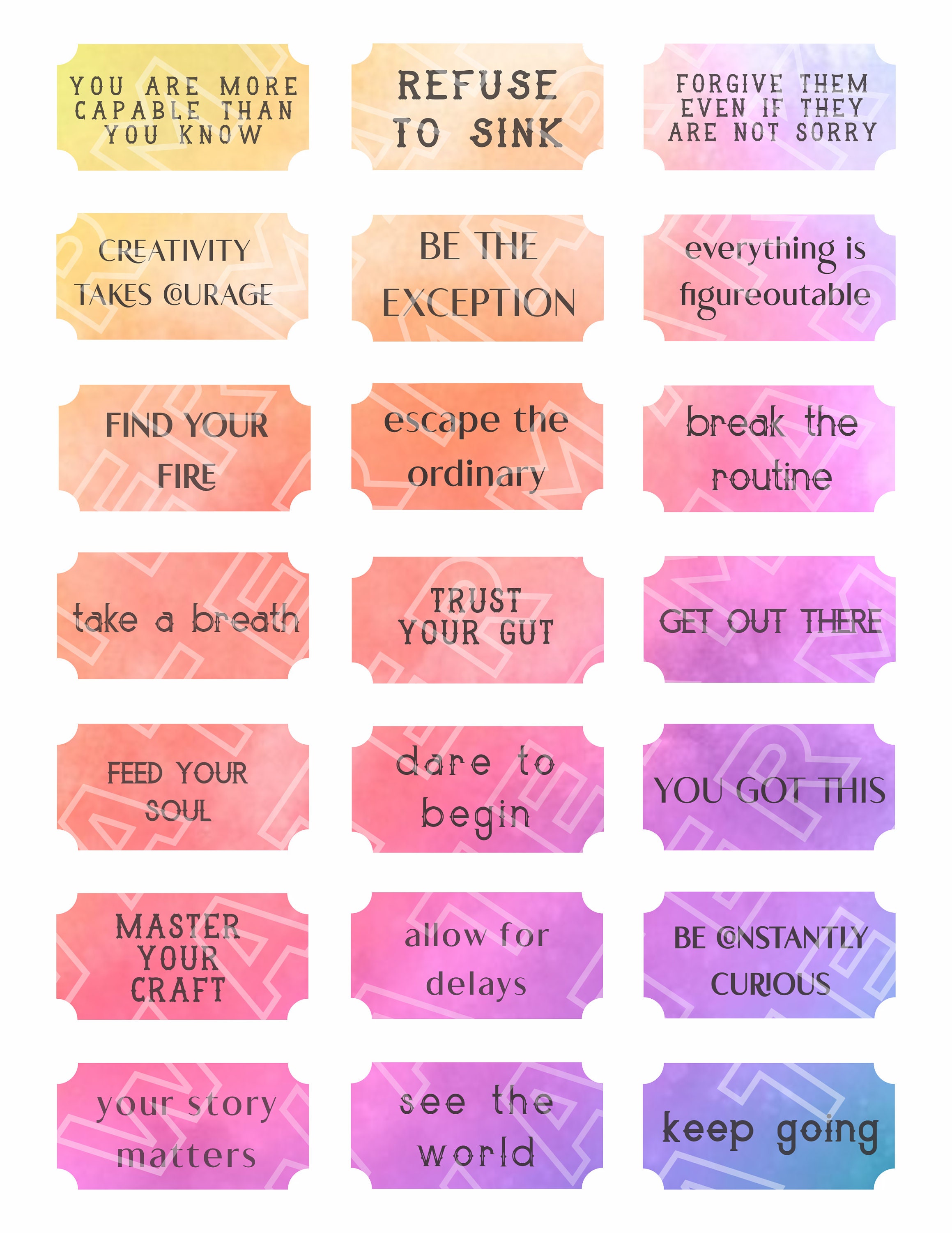 INSPIRATIONAL Quotes AFFIRMATIONS QUOTES Courage Words Labels Typewriter Digital Download Quote Instant Digital Download