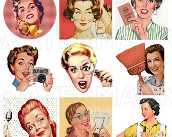 HOUSEWIFE RETRO VINTAGE 2.5 inch square 2.5 in 1940s 1950s 3-inch squares women fashion digital graphics download
