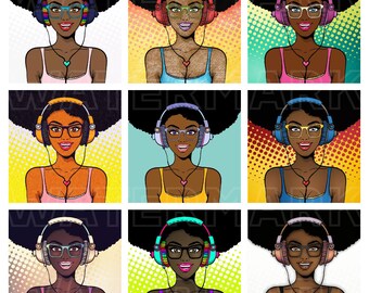 AFRICAN AMERICAN WOMAN Pop Art Comic Vintage Women Retro Comics Cartoon Conversation Clouds one inch square digital graphics download
