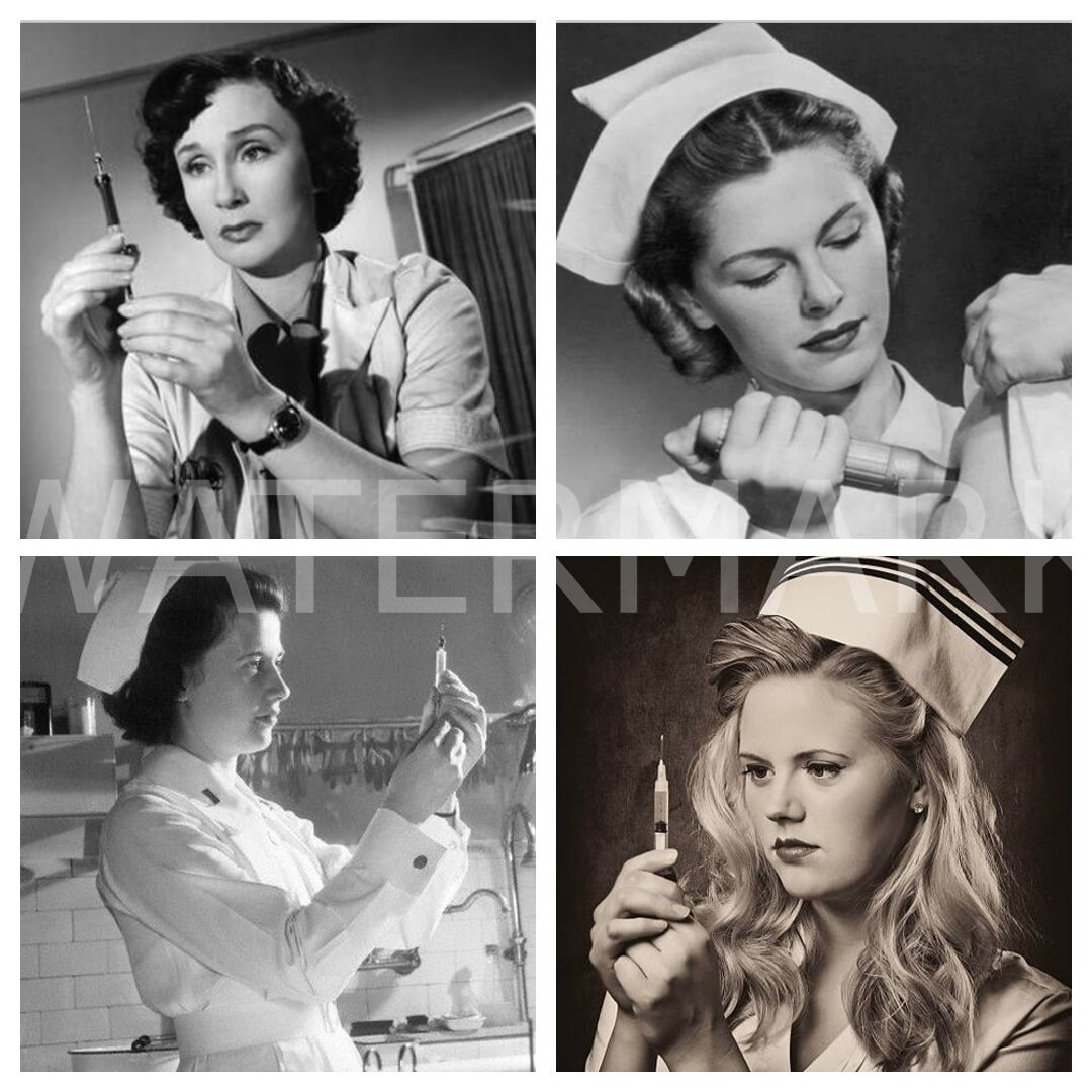 NURSE NURSES PHOTOS Vaccine Medical Photo Black and White Retro Vintage ...