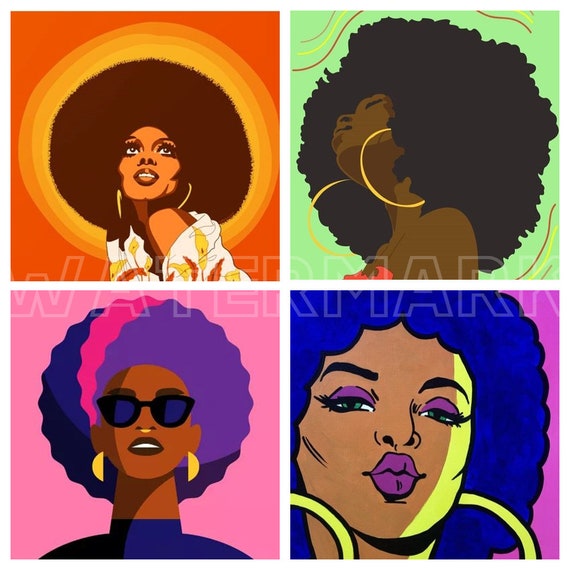 Afro AFRICAN AMERICAN WOMEN Afro Retro Comics Cartoon Black Women