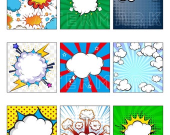Pop Art COMIC VINTAGE WOMEN Retro Comics Cartoon Conversation Clouds 2.5 inch square digital graphics download