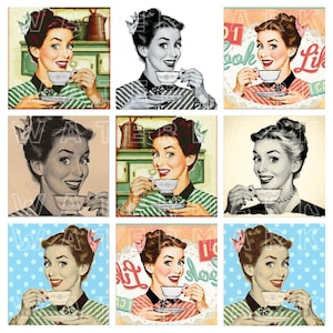 HOUSEWIFE RETRO VINTAGE women digital download collage graphics scrapbook clipart junk journal 3 inch square